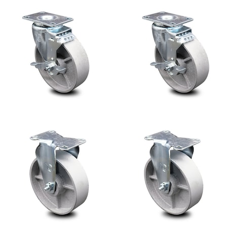 Service Caster 5 Inch Semi Steel Swivel Top Plate Caster Set with 2 Brakes 2 Rigid SCC SCC-20S515-SSR-TLB-2-R-2